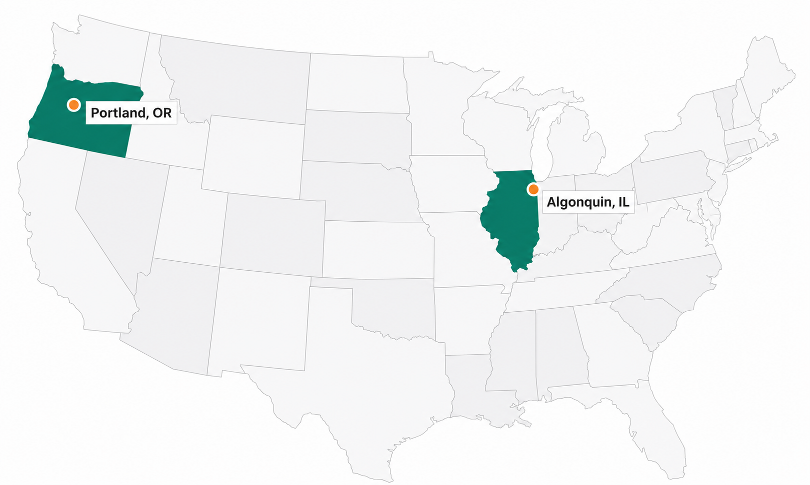 Distribution locations in Portland, Oregon and Algonquin, Illinois